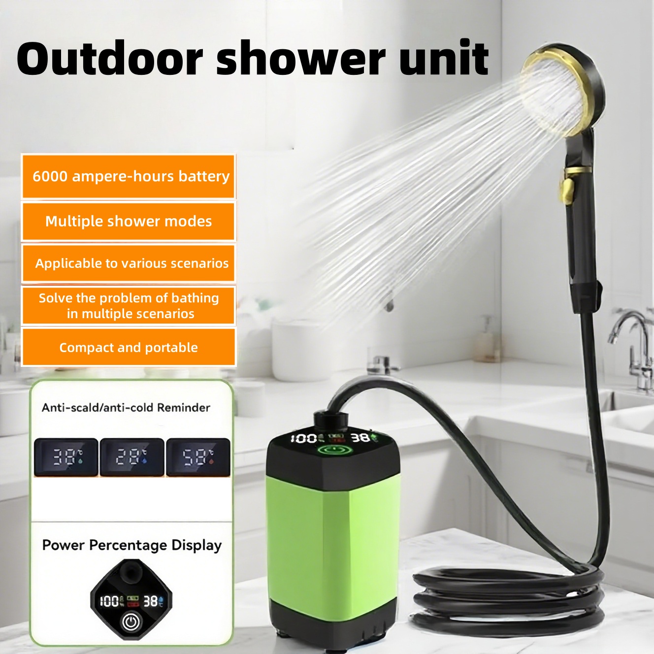 Outdoor Camping Gear - Portable Outdoor Electric Shower Unit, with